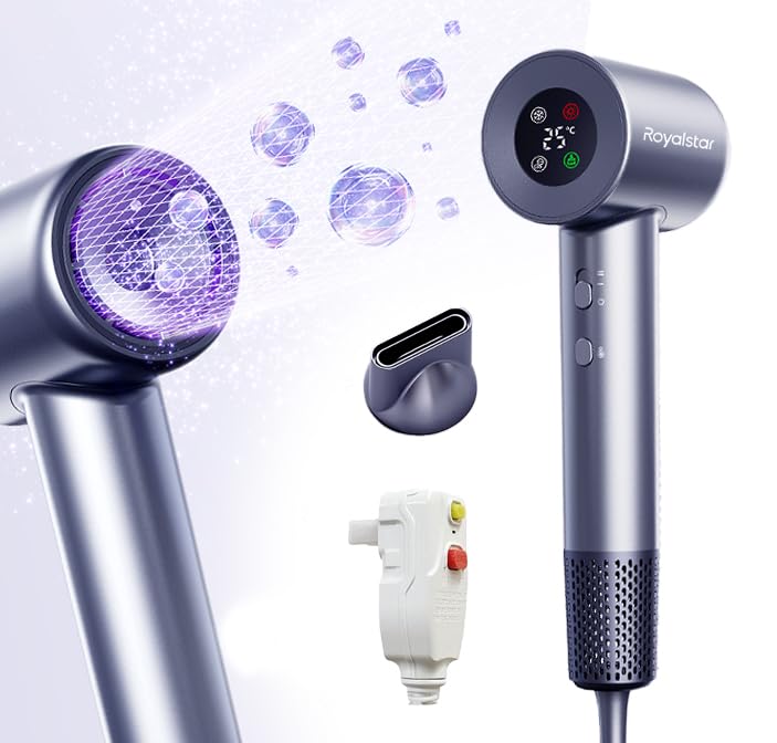 Hair Dryer, 180000 RPM Professional High Speed Blow Dryer Negative Ionic Care Hair Dryer for Fast Drying, Low Noise, HD Display Hairdryer for Curly Straightener, Thermo-Control Hairdryer with Nozzle