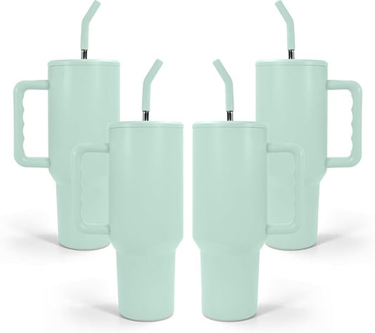 AGH 40 oz Sublimation Tumbler with Handle 4-Pack Stainless Steel Insulated Tumblers Blanks Water Bottle Travel Cups Matte Green