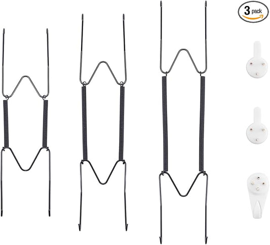 Bilillo 3-Piece Stainless Steel Wall Plate Hangers, 8/10/12 Inch Invisible Decorative Wire Plate Holders with 3 Pieces Wall Hooks for 8 to 14 Inch (Black)