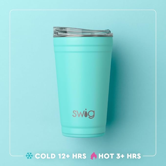 Swig Life 24oz Party Cup, Stackable Insulated Travel Coffee Tumbler with EZ Slider Lid, Cup Holder Friendly, Stainless Steel 24 oz Tumbler, Reusable Coffee Mug (Melon Slice)