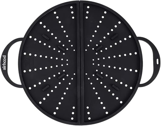 AirHood Silicone Splatter Screen – Foldable Grease Guard for Frying Pans & Induction Cookers – Heat-Resistant, BPA-Free, Dishwasher Safe, 2-in-1 Trivet & Splatter Screen - Black