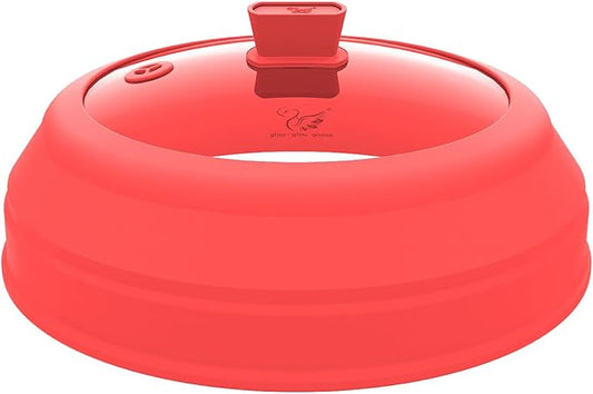 Microwave Splatter Cover Glass Splatter Guard Lid with Collapsible Silicone for Small Bowls Food Plate Cover 9 inch Red