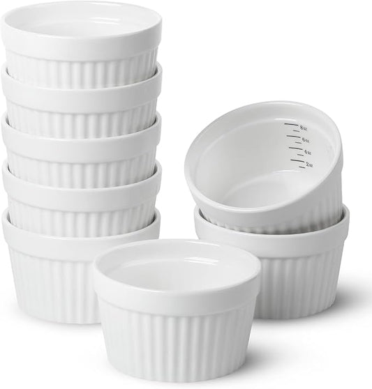 BTaT- Ramekins, 8 oz, Set of 8, Ramekins for Baking, Ramekin with Measurement Markings, Creme Brulee Dishes, Souffle Cups, Custard Cups, Ceramic Bakeware, Souffle Dish, Small Ceramic Bowl