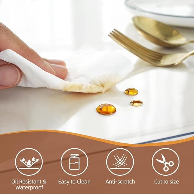 Warmstar Clear Table Cover Protector, 32 x 54 Inch, 1.5mm Thick PVC Rectangle Tablecloth for Kitchen, Dining Room, Office Desk