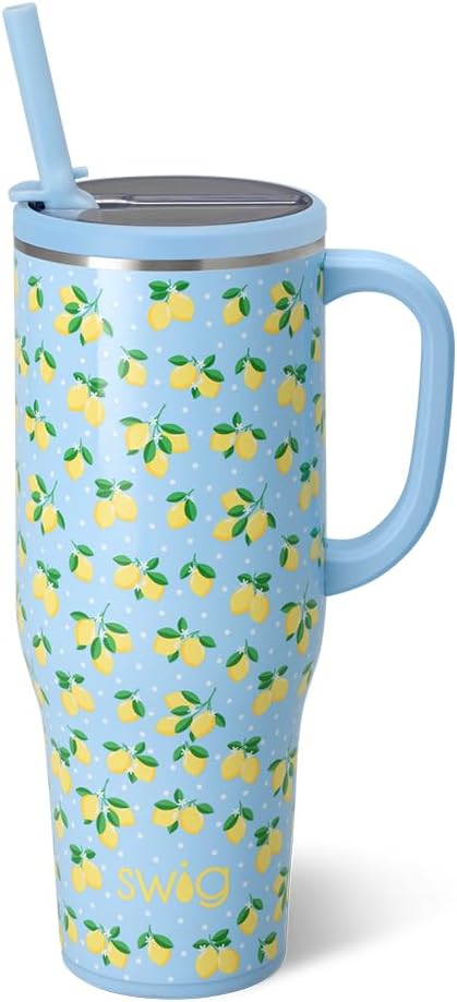 Swig Life 40oz Leak Proof Mega Mug, 40oz Leak Proof Tumbler with Handle and Straw, Extra Large Insulated Tumblers, Cup Holder Friendly Travel Mug, Reusable Leakproof Water Bottle (Lemon Meringue)
