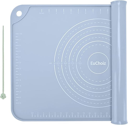 Silicone Pastry Mat 20"*16" Extra Thick Non Stick Baking Mat Food Grade Silicone Dough Rolling Bake Mat with Edge Heightening Blue
