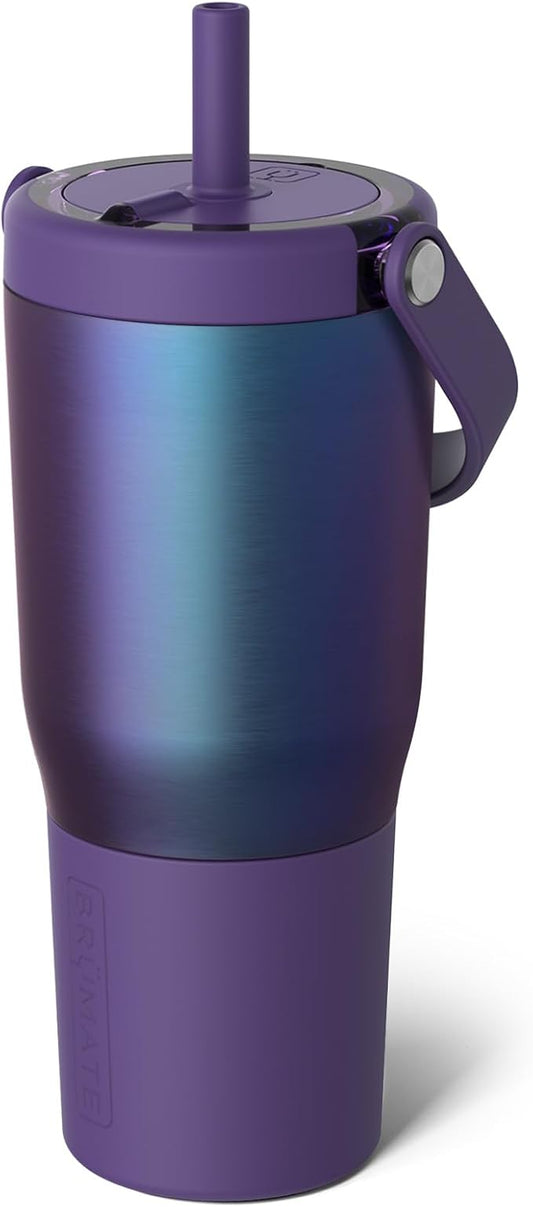 BrüMate Resa 25oz 100% Leakproof Travel Tumbler w/Handle & Straw | Flexible SoftSip Straw | Silicone Sleeve for Durability | Stainless Steel | Cup Holder & Travel Friendly Water Bottle (Dark Aura)