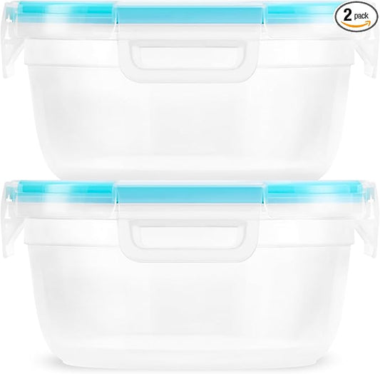 Snapware Plastic Total Solution 2-Pack (4-Cup) Food Storage Containers Set, Leakproof & Airtight Plastic Locking Lids Round Tupperware, Non-Toxic BPA-Free Lids, Microwave Dishwasher Freezer Safe