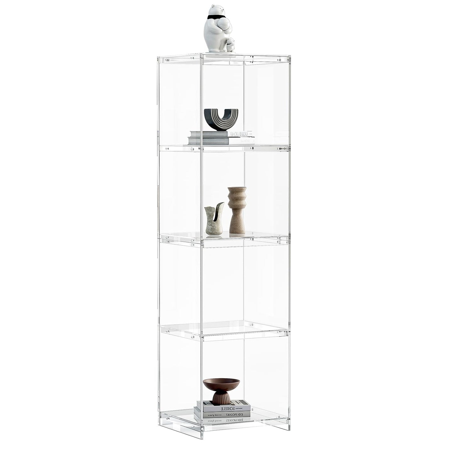 Acrylic Display Cabinet, 4-Tier Display Case in Bedroom, Living Room, Playroom, Modern Style (16" D x 16" W x 62" H)