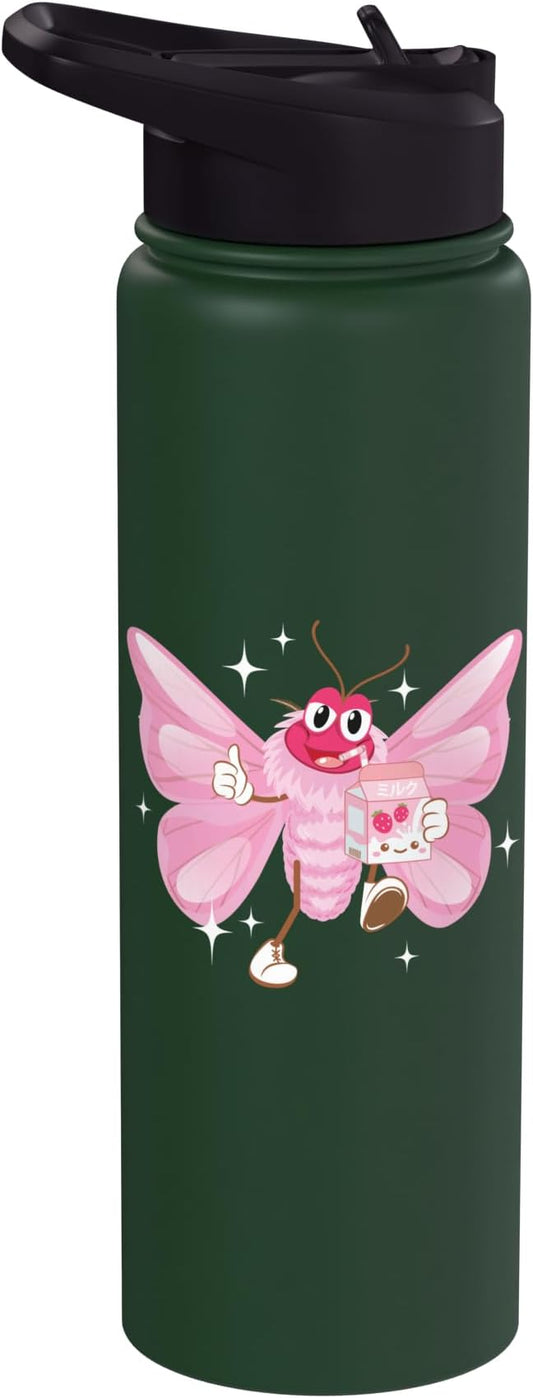 Butterfly Kawaii Strawberry Milk Shake Carton Stainless Steel Insulated Water Bottle