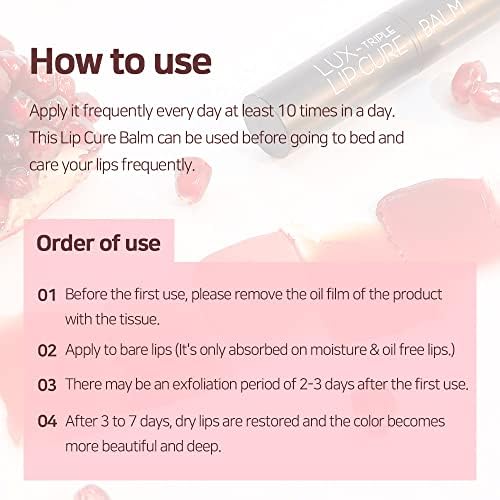 Lux Triple Lip Cure Balm (0.17 oz) (ATHENA (Red Orange)) 4 million units sold in Korea, Natural Tinted Korean Lip Balm, Petroleum/Paraben Free, Lip Butter,lip balm hydrating,tinted moisturizer