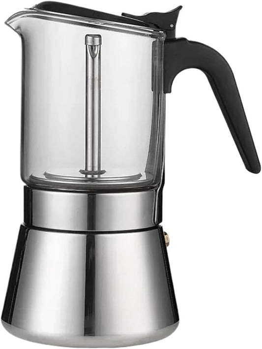 Espresso Maker Stainless Steel Italian Manual Coffee Machine Maker Moka Pot Multifunctional Portable Hand Brew Coffee Pot(300ML)