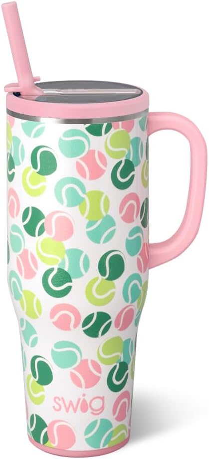 Swig Life 40oz Leak Proof Mega Mug, 40oz Leak Proof Tumbler with Handle and Straw, Extra Large Insulated Tumblers, Cup Holder Friendly Travel Mug, Reusable Leakproof Water Bottle (Match Point)