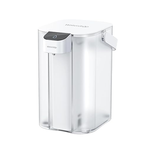 Waterdrop EDC01W Electric Water Filter Pitcher, 98% Chloramine Reduction, Rechargeable Water Dispenser, Instant 200-Gallon 15-Cup Countertop Purifier, NSF/ANSI 42, Reduce PFOA/PFOS, Lead, White