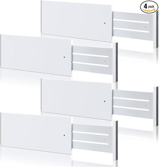 DoubleFill 4 Pcs Deep Bamboo Drawer Dividers, Deep Kitchen Dresser Drawer Organizer with Spring Loaded for Clothes, Adjustable Expandable from 15-22 Inch(6 Inch,White)