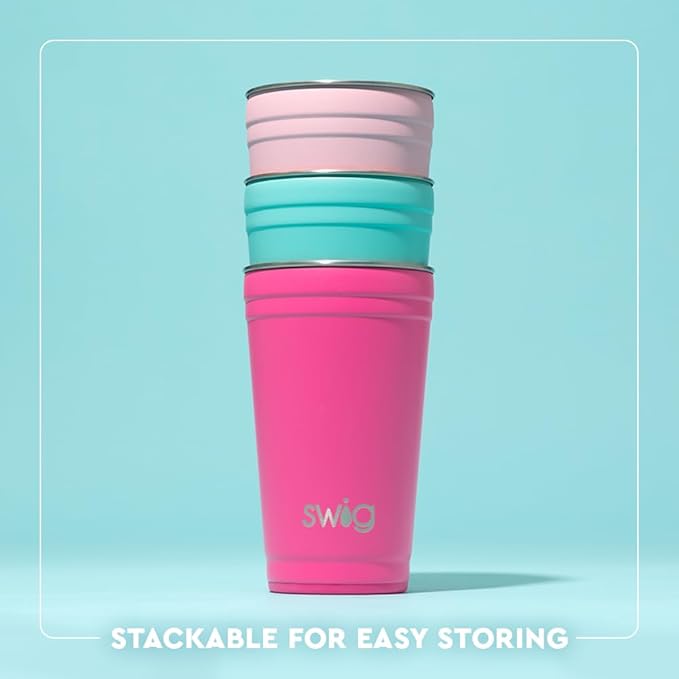 Swig Life 24oz Party Cup, Stackable Insulated Travel Coffee Tumbler with EZ Slider Lid, Cup Holder Friendly Travel, Stainless Steel 24 oz Tumbler, Reusable Mug (Pagoda Paradise)