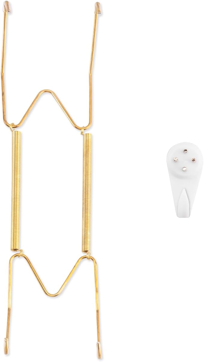 Plate Hangers for The Wall, Suitable for 9-11 inch Decorative Plate, Stainless Steel Wire Plate Holder with Wall Hooks and Rubber tip Protectors, Plate Hangers for Displaying Plates, Platter, Gold