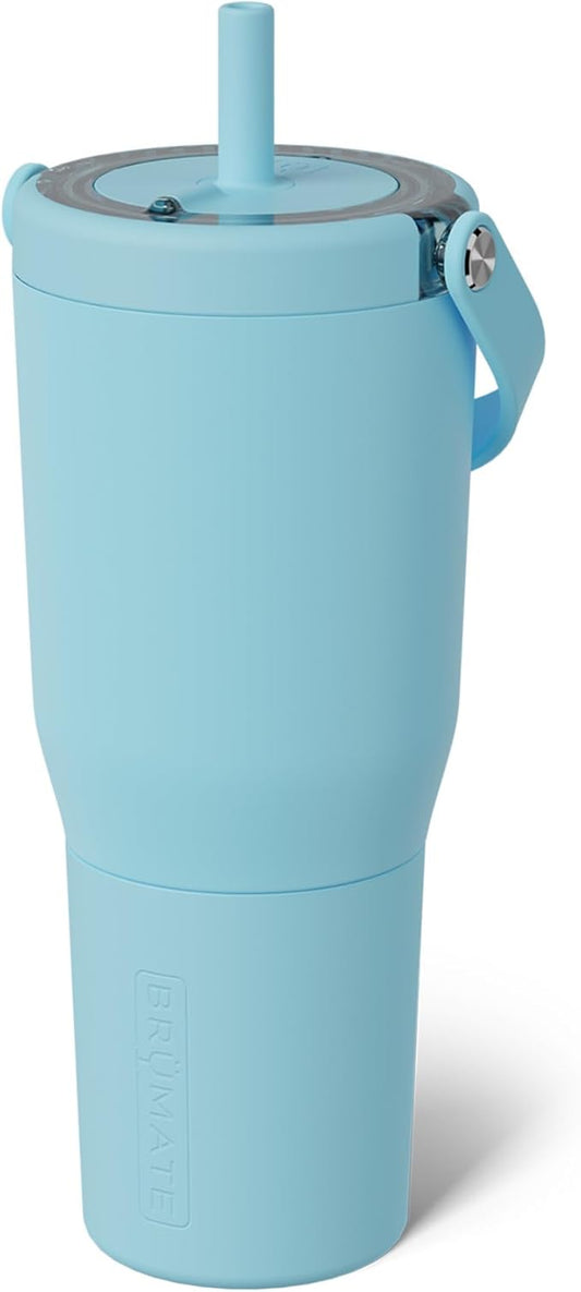 BrüMate Resa 35oz 100% Leakproof Tumbler w/Handle & Straw | Flexible SoftSip Straw | Silicone Sleeve for Durability | Stainless Steel | Cup Holder & Travel Friendly Water Bottle (Glacier)