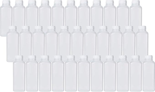 16 Oz Empty Plastic Juice Bottles with Tamper Evident Caps – 33 Pack Drink Containers - Great for Homemade Juices, Milk, Smoothies, Tea and Other Beverages - Food Grade BPA Free