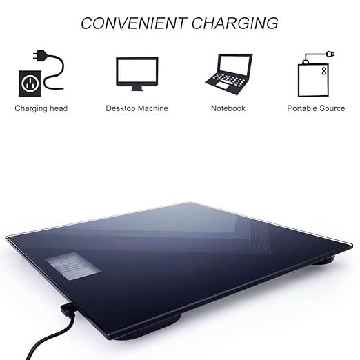 Uten Digital Weight Scale, USB Charging Bathroom Weight Scale, Three-Color LCD Back Light Display, Slim Design, 400Ibs/180kg, 6mm Tempered Glass (Black)