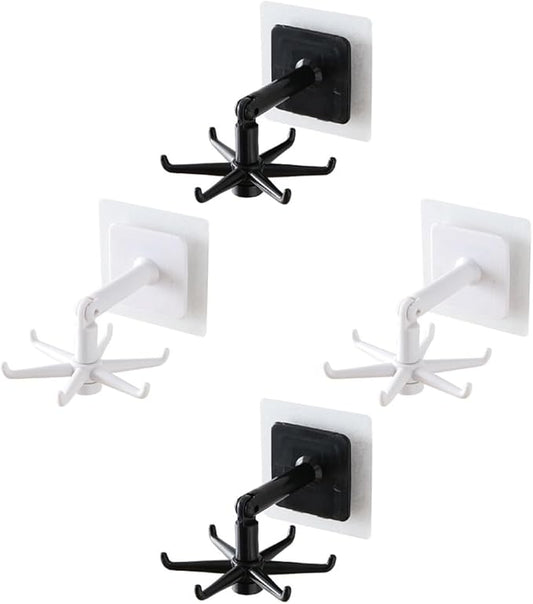 BESTOYARD 4pcs 360° Rotatable Kitchen Utensil Hooks, Under Cabinet Wall Hangers for Hanging Utensils and Masks, Black White, Space-Saving Storage for Home Kitchen Organization
