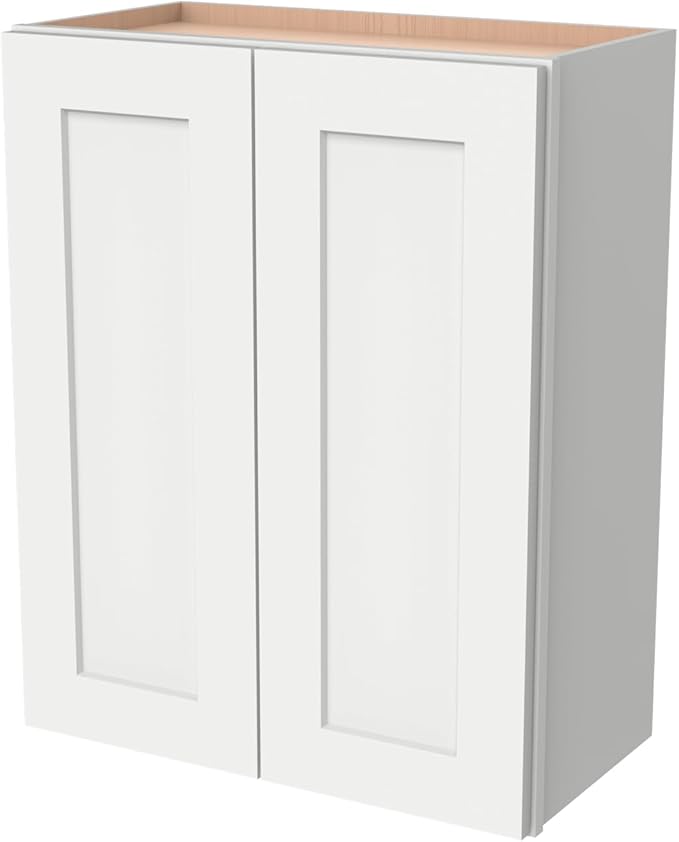 Wall-Mounted Cabinet – Solid Wood Shaker Style Medicine Cabinet with Adjustable Shelves & Soft-Close Doors for Bathroom, Kitchen, and Office Storage (Origami White, 30" W x 12" D x 36" H)