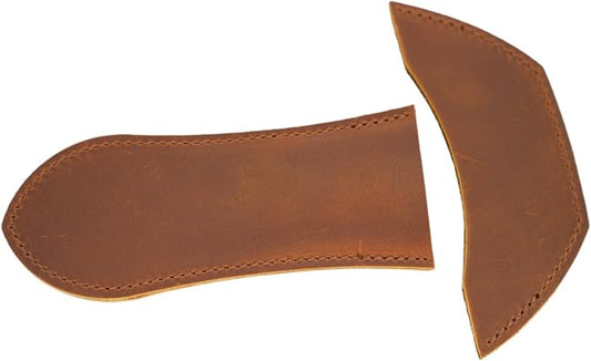 JJNUSA Leather Cast Iron Handle Cover，Skillet Handle Cover, Handmade Full Grain Crazy Horse Leather Handle Protector (2 Pack) (Brown)