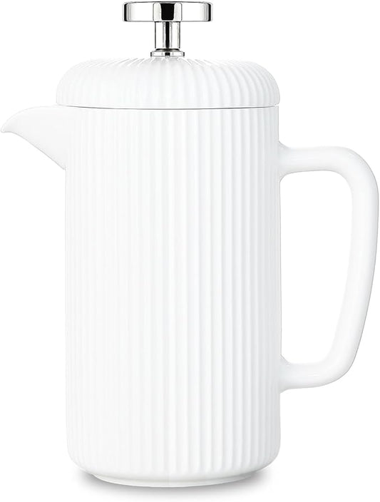Easyworkz Porcelain French Press 22 fl oz, Coffee Tea Maker with Stainless Steel Plunger, Ivory