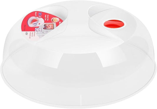Flexzion 11.5 Inch Microwave Splatter Cover - BPA-Free Anti-Splatter Microwave Cover with Adjustable Steam Vent, Dishwasher Safe, Transparent Plastic Food Covers for Microwave Cooking