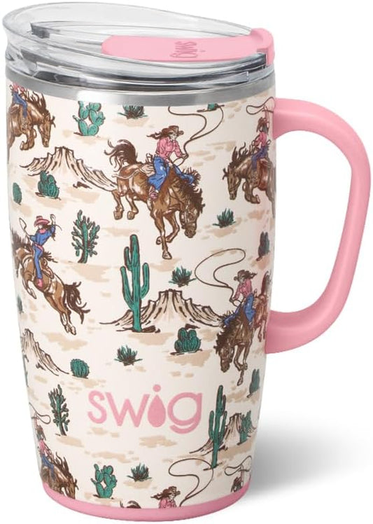 Swig Life 18oz Travel Mug, Insulated Tumbler with Handle and Lid, Travel Coffee Mug, Cup Holder Friendly, Stainless Steel 18 oz Tumbler, Reusable Insulated with Lid (Giddy Up)