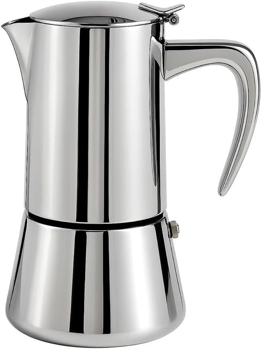 Stainless Steel Stovetop Espresso Maker – Italian Moka Pot, Induction Compatible Espresso Coffee Maker with Safety Valve (6 Cups)