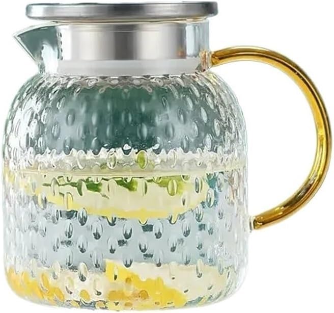 Tea Set Glass Water Pitcher with Filter Lid and Pouring Spout Heat Resistant Carafe for Hot Cold Beverages Homemade Ice Tea Bottle Teapot Set(1L)