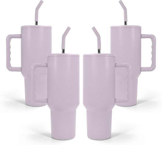AGH 40 oz Sublimation Tumbler with Handle 4-Pack Stainless Steel Insulated Tumblers Blanks Water Bottle Travel Cups Matte Purple