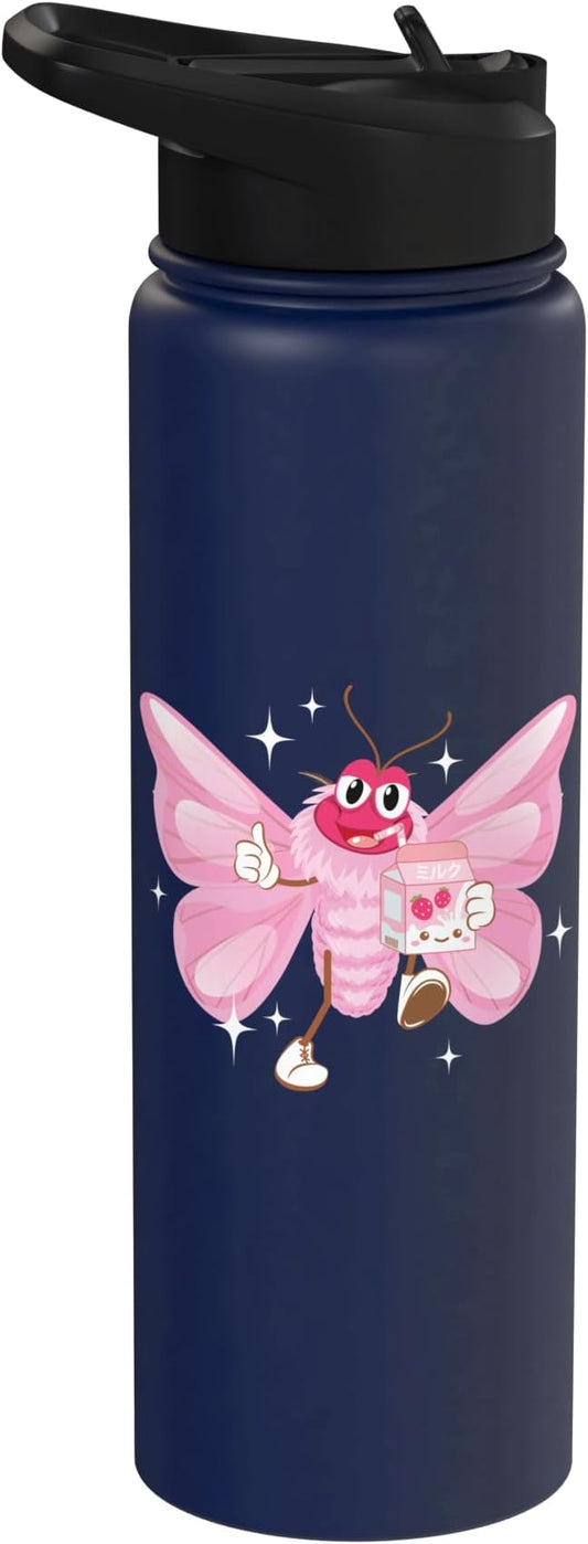 Butterfly Kawaii Strawberry Milk Shake Carton Stainless Steel Insulated Water Bottle