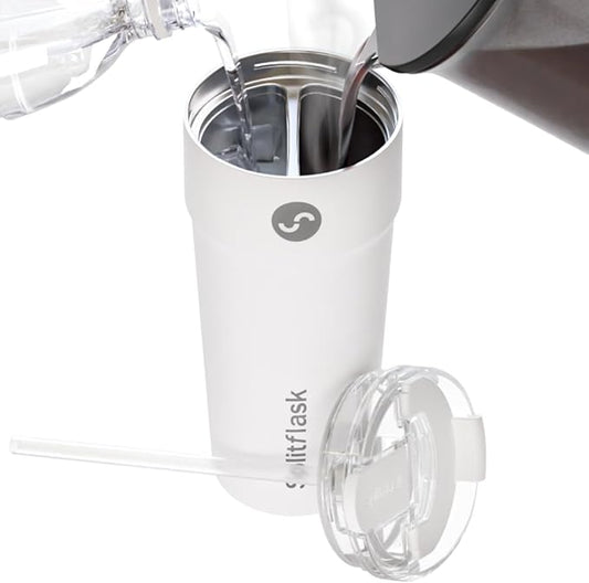 2-in-1 Hot & Cold Vacuum Insulated 30oz Tumblers, Stainless Steel Dual Chamber, Leak-Proof, BPA-Free, Fits Cup Holder, Travel Coffee Mug, Split Cup, 2 Drink, 2 Sides, Coffee & Water (Harper White)
