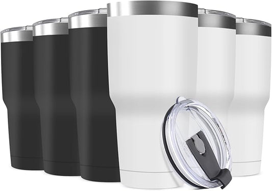 30oz Stainless Steel Travel Mug with Lid, 6 Pack Double Wall Vacuum Insulated Bulk Tumbler, Powder Coated Coffee Cup Suitable for Vehicle Cup Holders