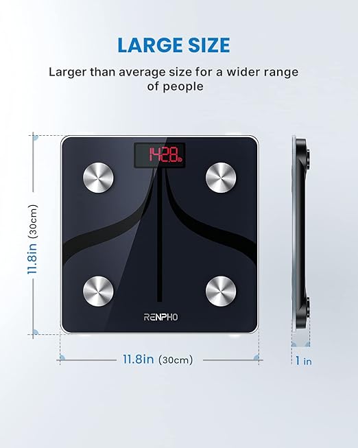 RENPHO Larger Size Body Fat Scale, Scale for Body Weight, Weight Scale with Health Monitor Sync App, Digital Scale with Bluetooth, Elis 1 Smart Bathroom Scale for Weight Loss, BMI (11.8 inches)