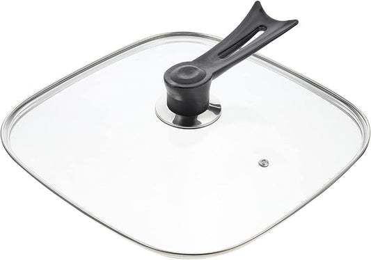 UPKOCH Basting Cover Square Glass Lid Replacement Cast Iron Grill Pan Skillet Lid Universal Pot Lid Pan Cover Steaming Cover Cookware Lid with Handle for Kitchen