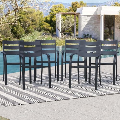 Outdoor Dining Chairs Set of 6, Stackable Patio Dining Chairs, Black Metal Patio Set for Garden Backyard Lawn Deck Support Over 300 lbs, All-Weather
