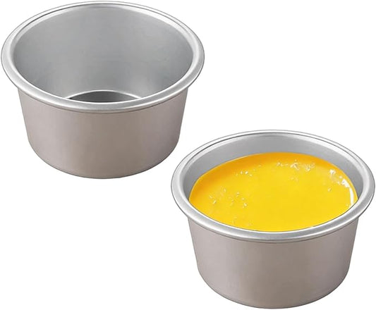 2 Packs Mini Flan Molds Small Pudding Mold Moldes Individuales Cups for Baking Raspberry Souffle Popover Pie Egg Tart Cake Aluminium Baking Molds 3.4"x2"
