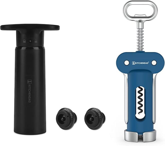 KITCHENDAO Wine Saver Pump with Sound Indicator and 3 in 1 Wing Corkscrew Wine Bottle Opener