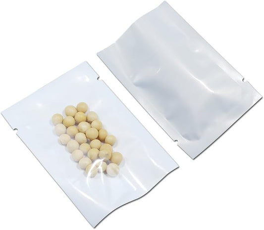 PABCK 100 Pack 5.5x7.9 inch (Usable Size 5.1x7.5 inch) White Front Clear Open Top 2.8mil Plastic Vacuum Pouch Heat Sealable Bags for Food Storage Packets Mini Sample with Tear Notches
