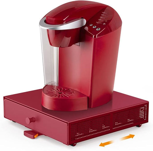 Goldlion K Cup Holder Sliding Tray Pull out Coffee Pod Organizer Rolling K Cup Organization Storage Drawer Countertop Maker Stand Rack Capsules Compatible with Keurig Accessories, Red
