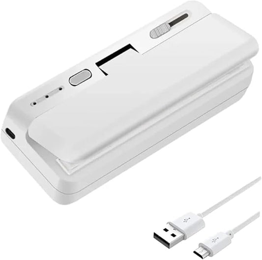Vacuum Sealer Machine, Mini Plastic Bag Sealer Heat Sealing Machine Food Packaging Bags Clip Handheld Rechargeable for Food(White)