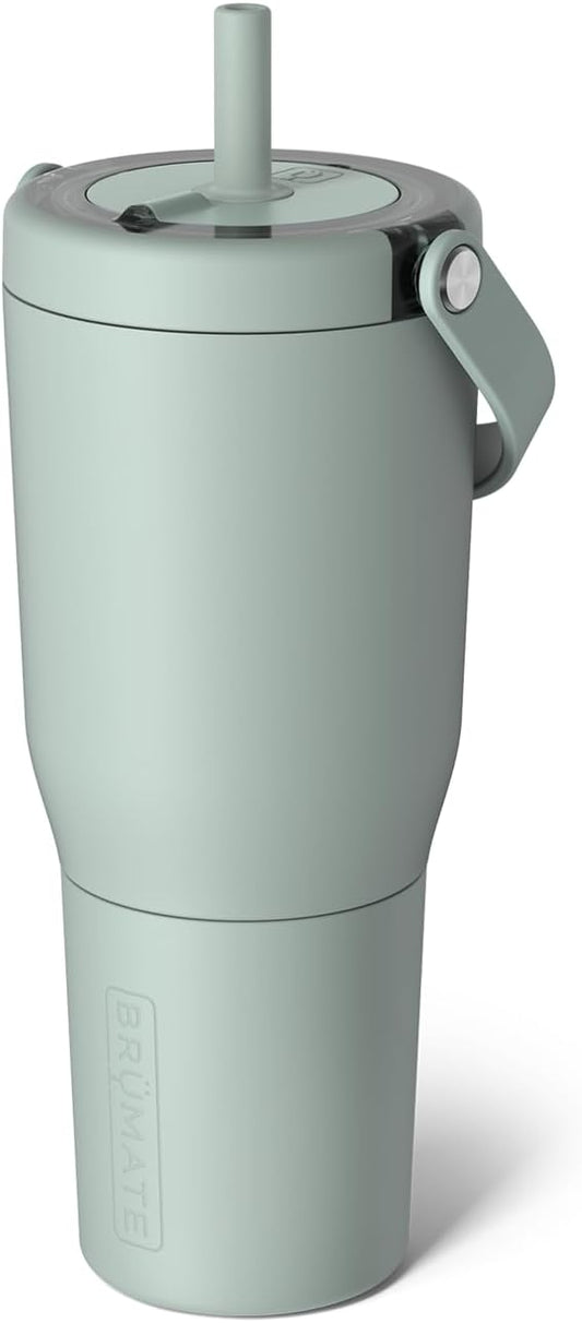 BrüMate Resa 35oz 100% Leakproof Travel Tumbler with Handle & Straw | Flexible SoftSip Straw | Silicone Sleeve for Durability | Stainless Steel | Cup Holder & Travel Friendly Water Bottle | (Sage)