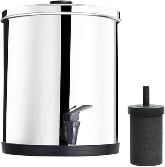 AquaEasy Go Stainless Steel 50 Cup Water Filter Dispenser, Extra Large Capacity, Powerful Fast 99% Filtration, Lasts 250 Gallons or 6 Months. Compact Water Filter Dispenser (Glossy)