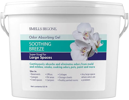 SMELLS BEGONE 1-Gallon Gel Odor Eliminator – High-Capacity, Long-Lasting Absorber for Large Basements, Garages, Workshops & Commercial Areas – Removes Tough Odors with Essential Oils (Soothing Breeze)