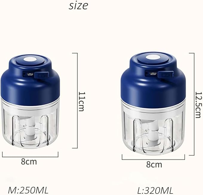 Electric Garlic Chopper, Mini Portable Veggie Cutter with 4/6 Stainless Steel Blades, Portable Wireless Rechargeable Mini Electric Garlic Food Chopper for Garlic, Onion, Chili, Nuts (2PCS-B,320ML)