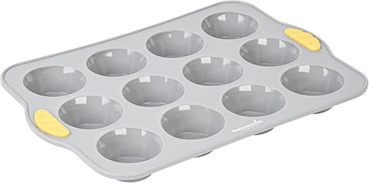 Restaurantware Silicone Baking Molds Pack of 40 Non-Stick Muffin Molds with Handles 12 Compartments, Oven-Friendly Dishwashable Freezer-Friendly Heat-Resistant Gray Silicone Cupcake Muffin Pans