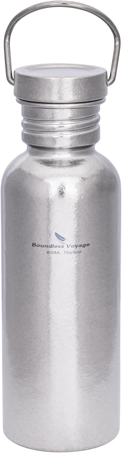Boundless Voyage Titanium Water Bottle with Lid Wide Mouth Leak-Proof Reusable Sport Drinking Bottle for Camping Hiking Picnic Climbing Running Tea Coffee (600ml-glossy)